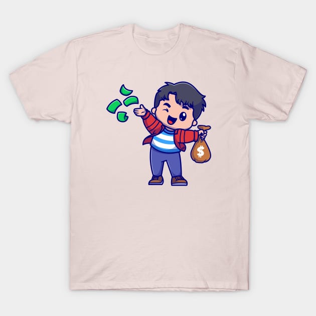 Cute Rich Boy Throws Money Cartoon T-Shirt by Catalyst Labs